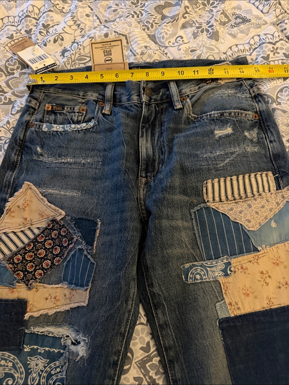 Ralph Lauren Patchwork Boyfriend Jeans in Blue and Cream - Picture 5 of 7